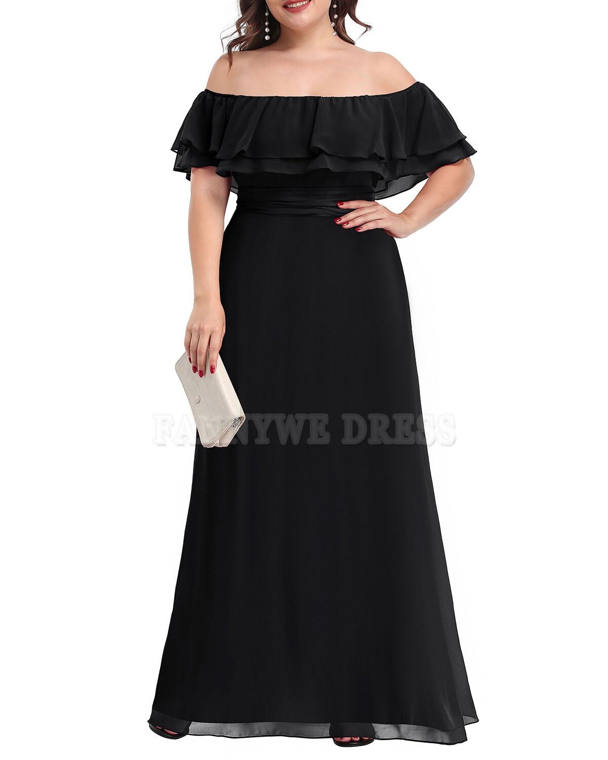 Vestidos formales de gasa con hombros descubiertos y corte A de talla grande, vestidos de dama de honor, vestidos de noche, vestidos de fiesta